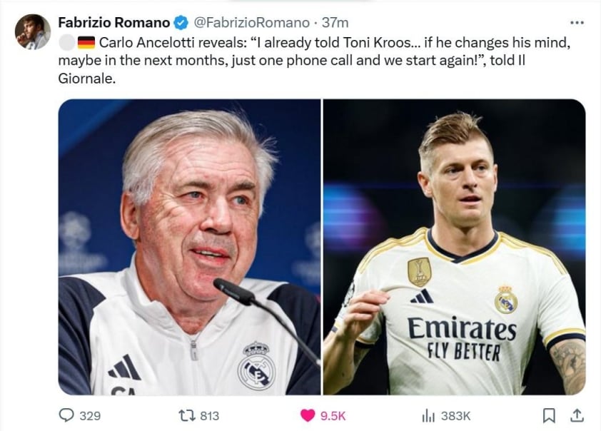 Carlo Ancelotti mơ về sự trở lại của Toni Kroos tại Real Madrid