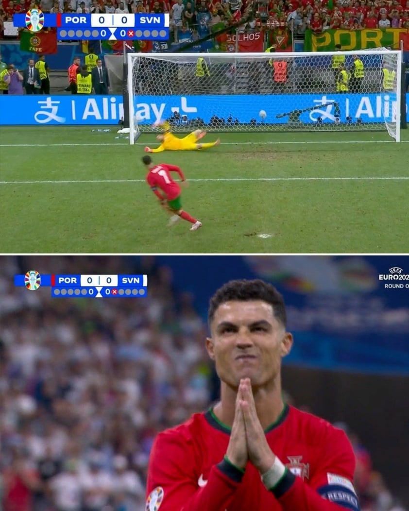 Cảm xúc bùng nổ của Ronaldo khi sút hỏng penalty vào lưới Slovenia