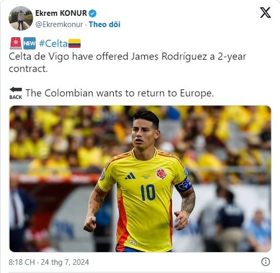 James Rodriguez được săn đón tại La Liga: Celta Vigo, Atletico de Madrid và Real Betis gửi lời đề nghị hấp dẫn