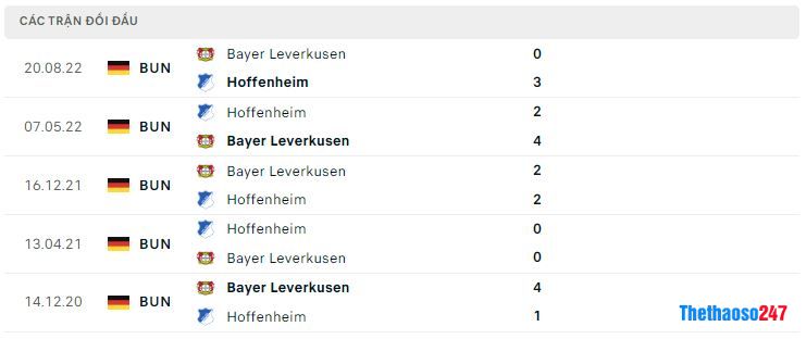 Lịch sử đối đầu Hoffenheim vs Bayer Leverkusen