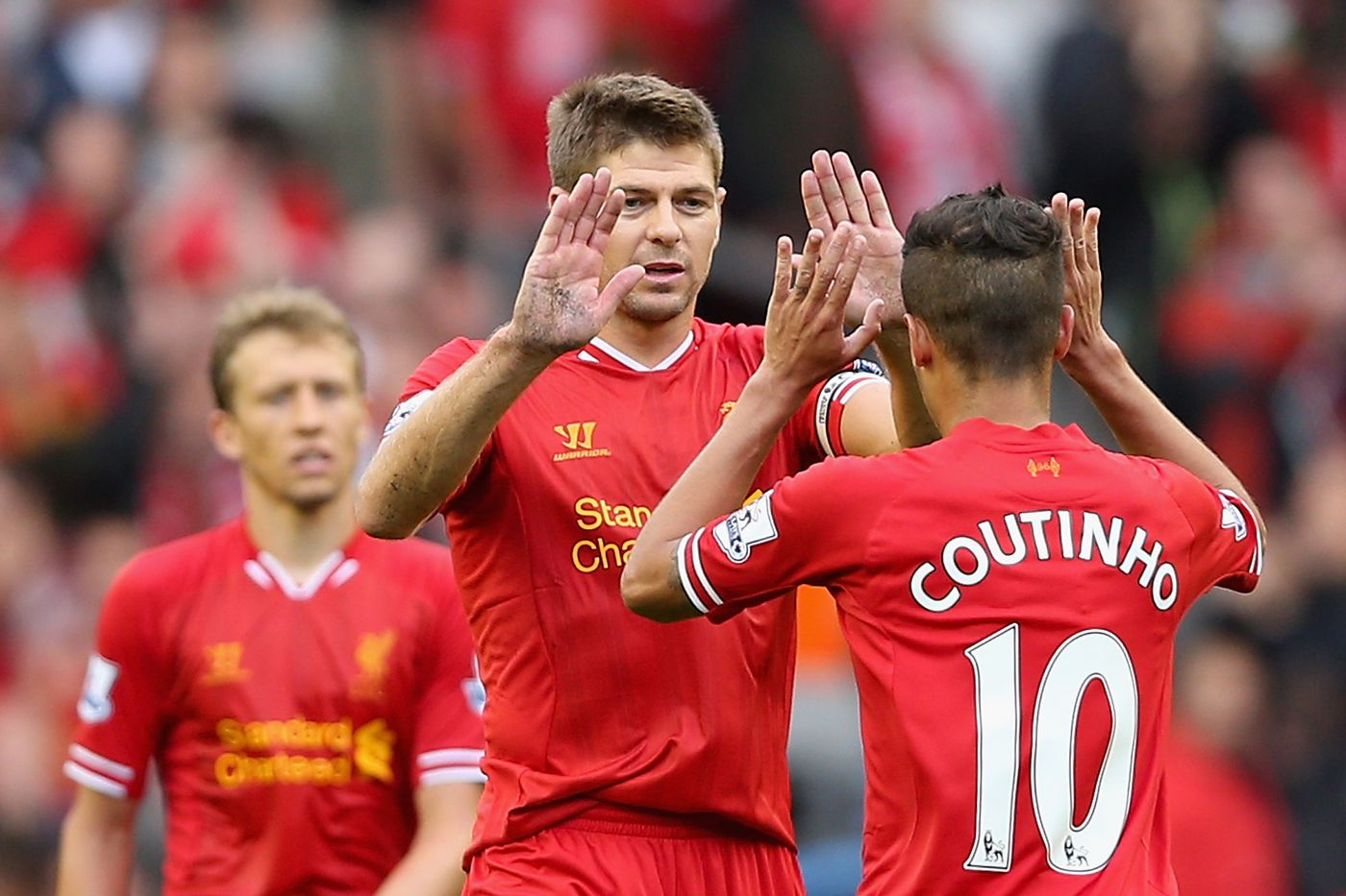 Gerrand và Coutinho trong màu áo Liverpool